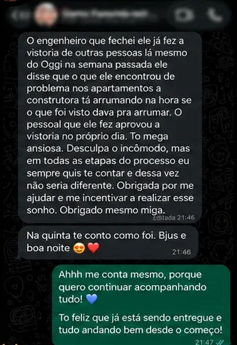 Conversa real de cliente — Presença em cada etapa
