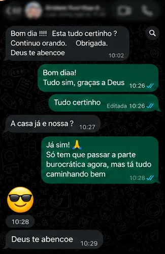 Conversa real de cliente — Sonho realizado